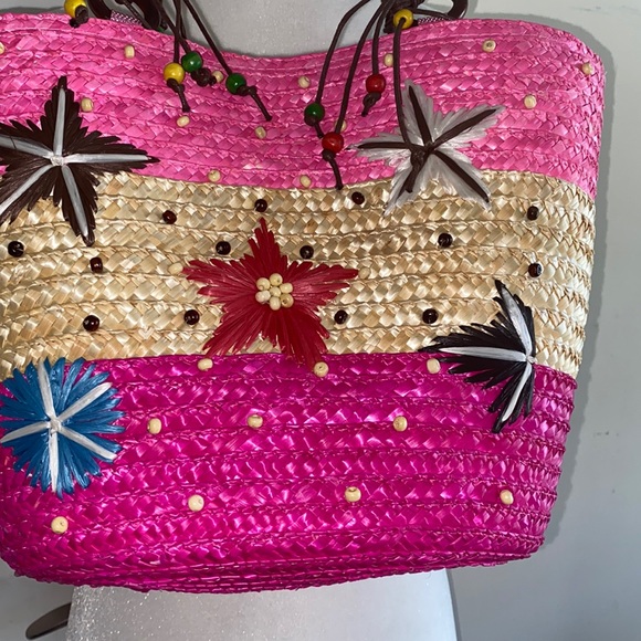 New
starfish raffia beach beaded tote pink Mother’s Day gift - Picture 2 of 14
